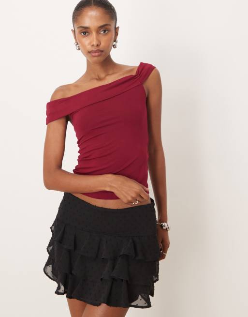 Motel Cutbe one shoulder twist topin burgundy, 3 of 4