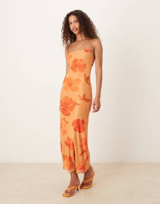 Dalesio watercolor hibiscus mesh maxi cami dress in orange