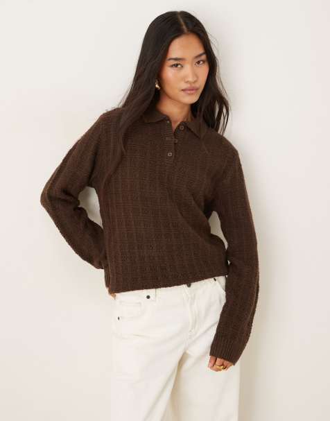 Motel Dalina knit collared jumper in brown - view 1