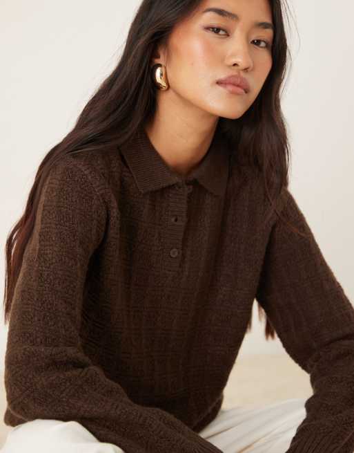 Motel – Dalina – Strickpullover in Braun mit Kragen, 2 von 4