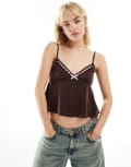 [Motel] Motel Dalinda cami top with rosette in brown and pink XL BROWN