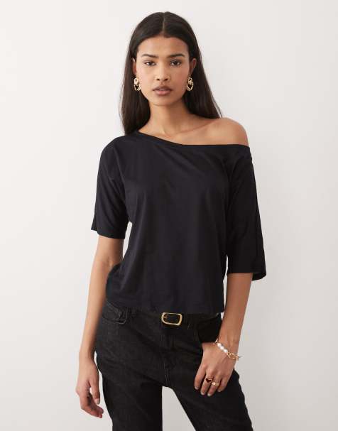 Motel - Daman - Sort basistop med offshoulder-snit i jersey - view 1