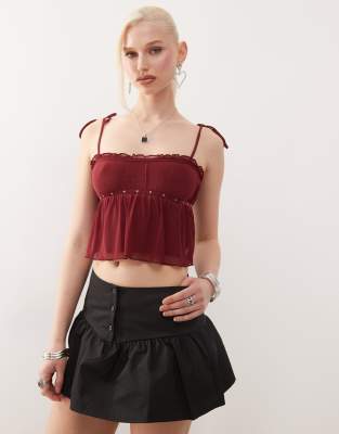 damaris studded cami top in burgundy-Red