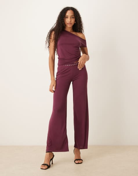Motel Danika studded waistband slouchy trousers in plum - view 1