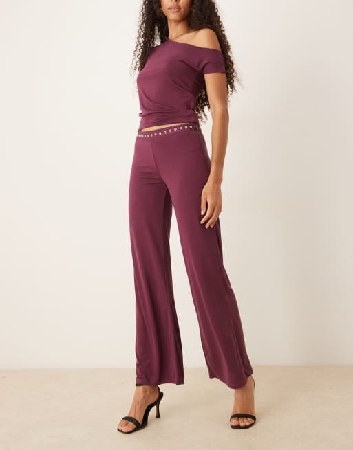 Motel Danika studded waistband slouchy trousers in plum, 3 of 5
