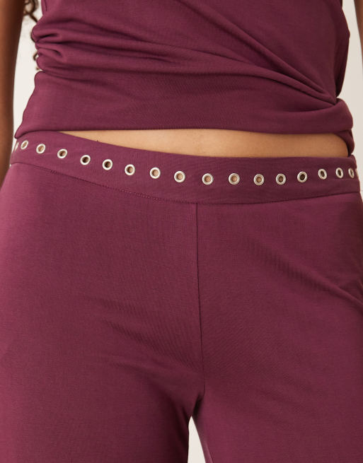 Motel Danika studded waistband slouchy trousers in plum, 4 of 5
