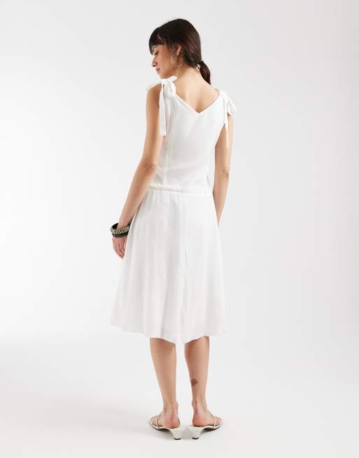 Motel - Danira - Robe longueur mollet tendance folk à encolure Bardot en dentelle - Blanc, 3 de 4