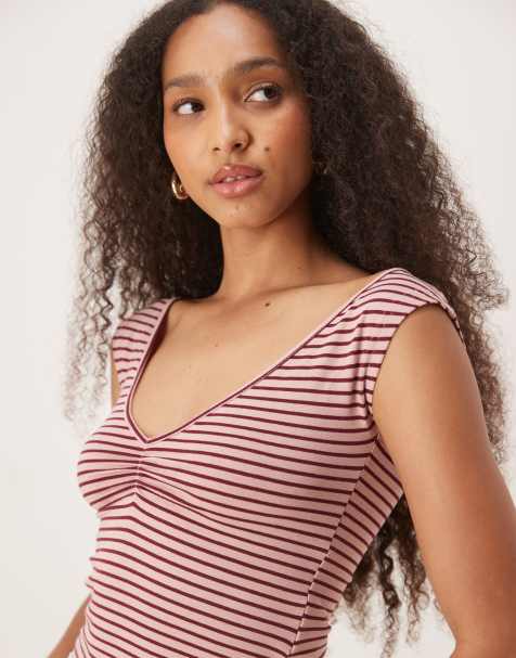 Motel danisha v-neck stripe top in pink - view 1