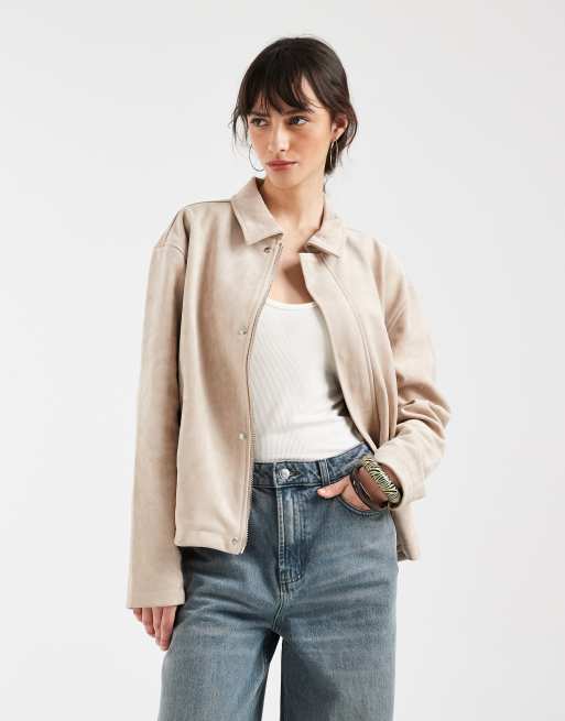 Motel Dante faux suede boxy jacket in tan, 2 of 4