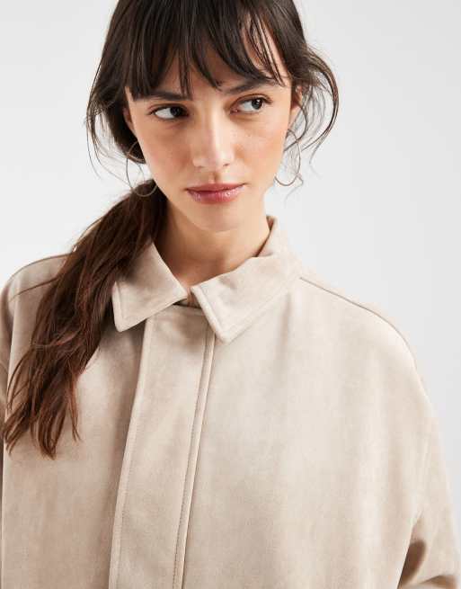 Motel Dante faux suede boxy jacket in tan, 3 of 4