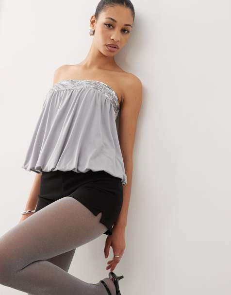 Motel danuta sequin bandeau top in silver - view 1