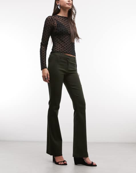 Motel Darias low rise tailored flares in dark khaki