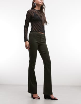 Motel - Darias - Pantalon évasé à taille basse - Kaki foncé-Vert