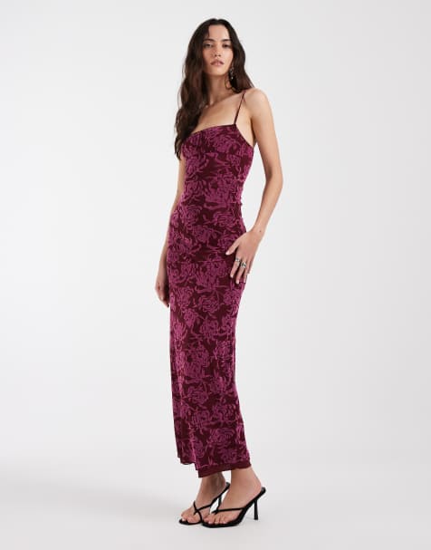 Motel Darish flock shadow leaf midaxi dress in Plum - view 1