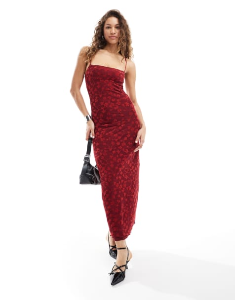 Motel Darsih flocked floral cami maxi dress in red - view 1