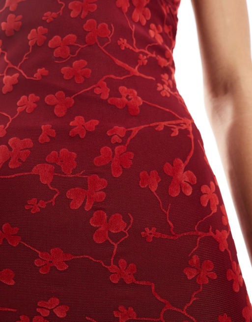 Motel Darsih flocked floral cami maxi dress in red, 2 of 4