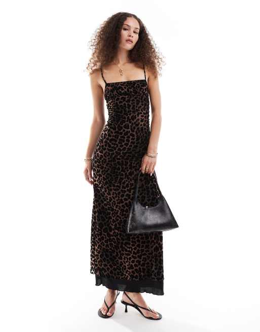 Motel darsih flocked leopard cami maxi dress in brown