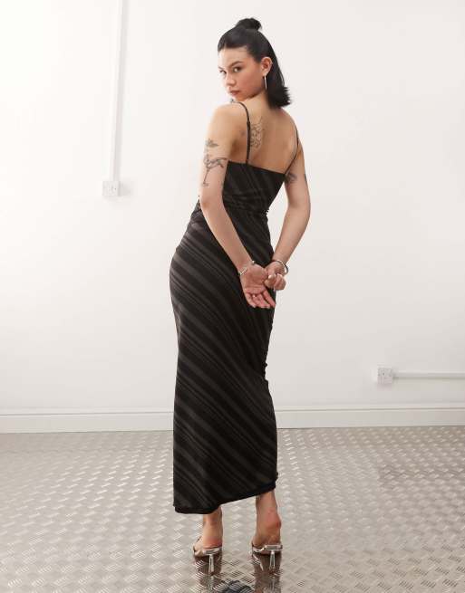 Motel darsih striped mesh cami maxi dress in dark gray | ASOS