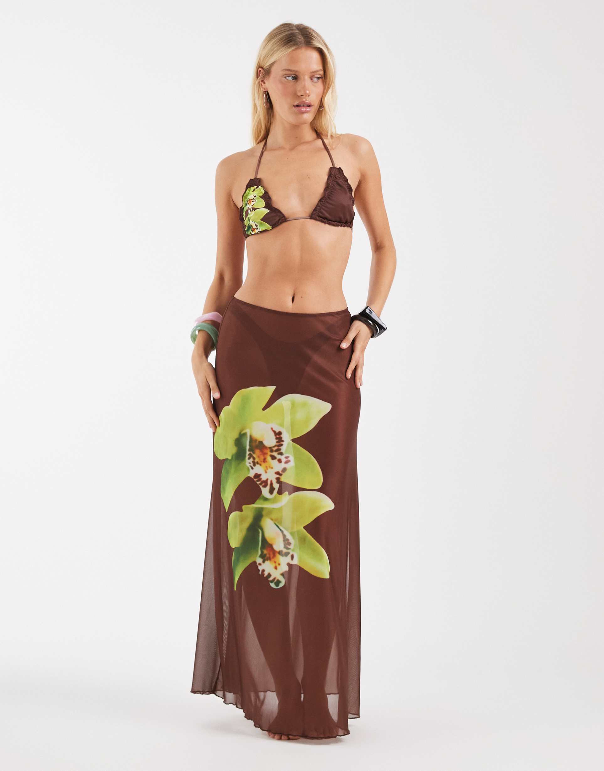 motel dartina skirt in dendrobium brown green