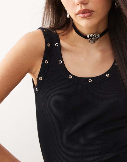 Motel Dax eyelet tank top in black | ASOS