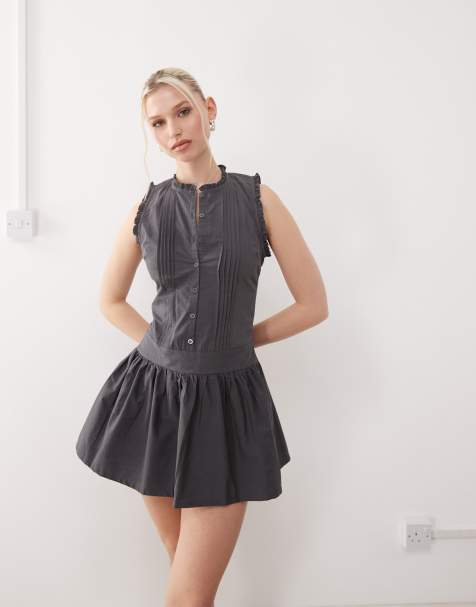 Motel dayara pintuck mini dress in charcoal gray - view 1