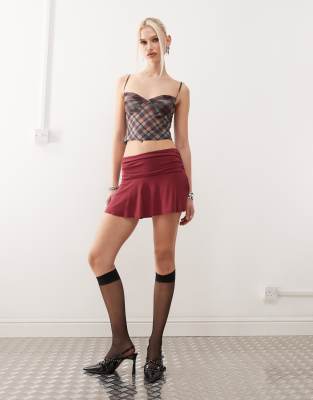 delita cupro mini skirt in burgundy-Red