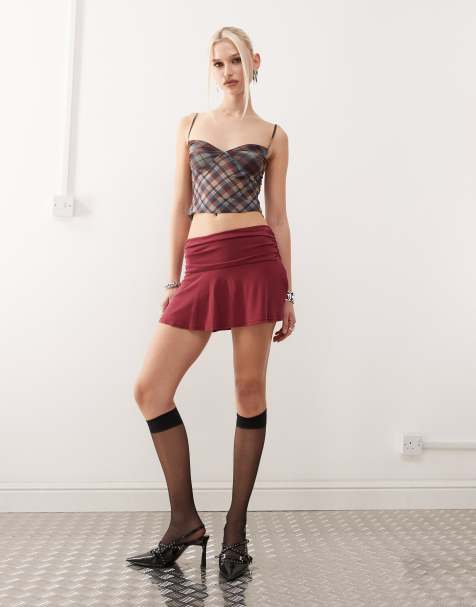 Motel delita cupro mini skirt in burgundy