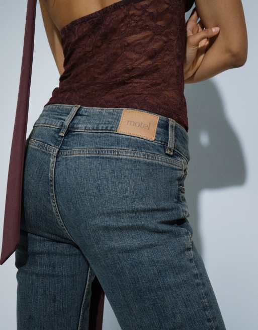 Motel Denim-Capri-Jeans mit niedrigem Bund in Dirty Green Wash, 2 von 7