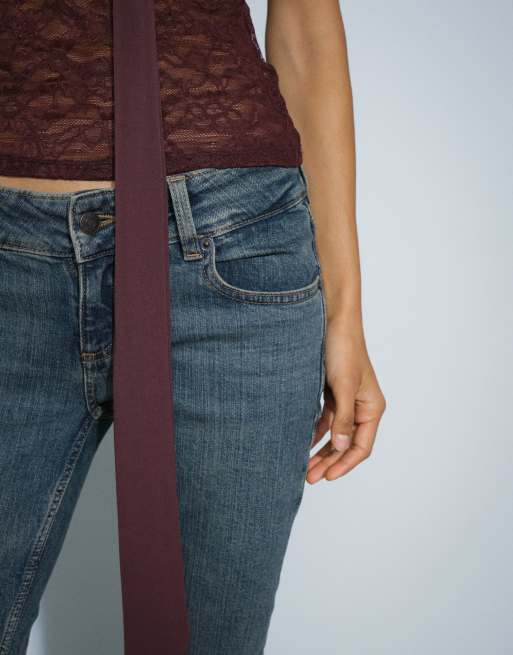 Motel Denim-Capri-Jeans mit niedrigem Bund in Dirty Green Wash, 3 von 7