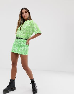 neon green denim skirt