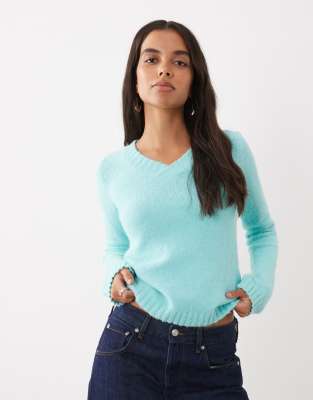 Motel Denisa V Neck Sweater In Blue