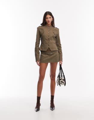 Motel Desau Twill Mini Skirt In Green