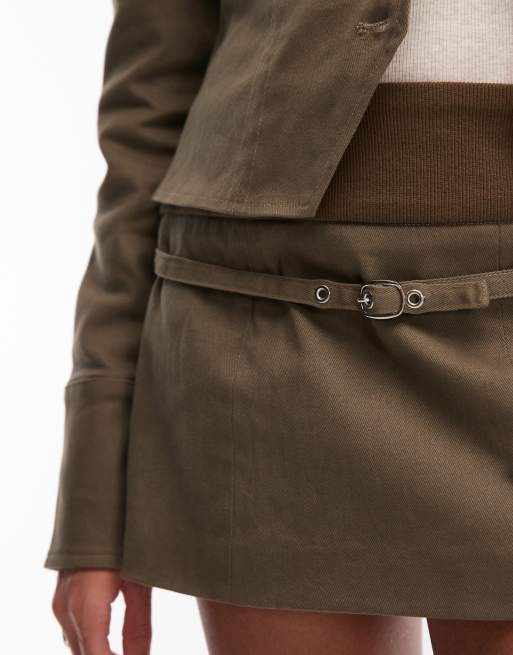 Motel Desau twill mini skirt in khaki, 5 of 5