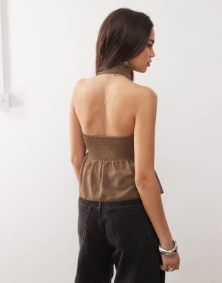 Motel Desir Scarf Detail Bandeau Top In Brown