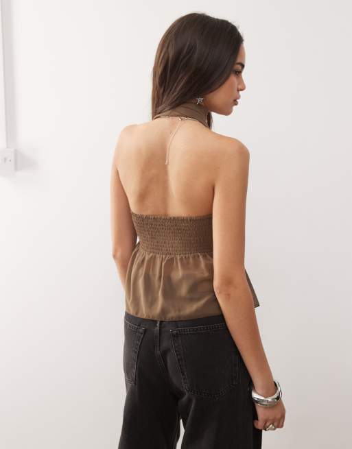 Motel desir scarf detail bandeau top in coffee, 2 of 4