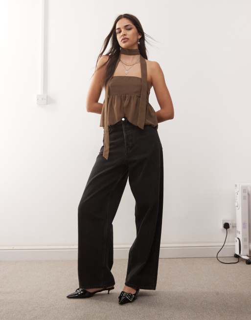 Motel desir scarf detail bandeau top in coffee, 3 of 4