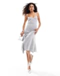 [Motel] Motel Devon flocked cami midi dress in grey L GREY CHIC PETALS