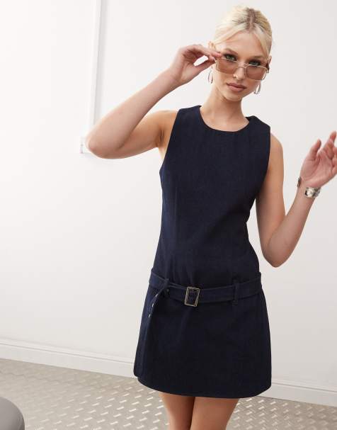 Motel dilshan buckle detail mini shift dress in indigo blue 