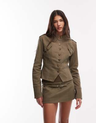 Motel - Diranda - Military-Jacke aus Twill in Khaki mit Knopfleiste-Grün