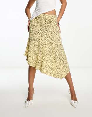 ditsy floral midi skirt in yellow