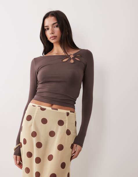 Motel Donela flower ring long sleeve top in coffee quartz - view 1