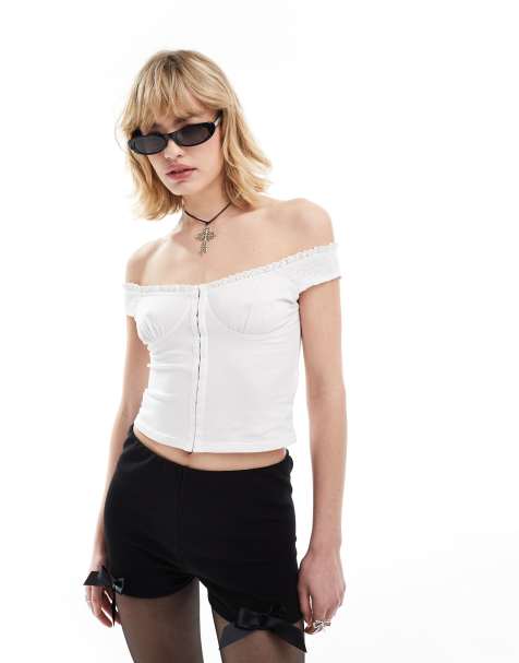 Motel dovica lace trim corset top in white - view 1