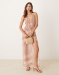 [Motel] Motel Driti blurred check sheer maxi dress in peach-Orange XL BLURRED CHECK PEACH