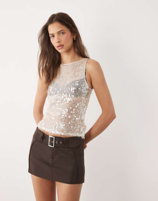 Motel - Dudley - Débardeur à sequins - Crème, 3 de 4
