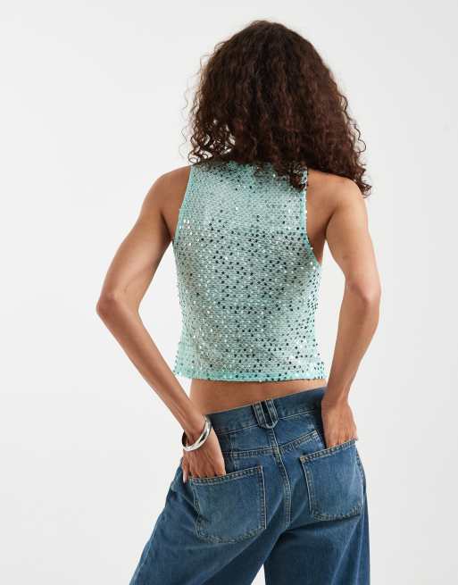 Motel - Dudley - Débardeur en maille à sequins - Aigue-marine, 4 de 4