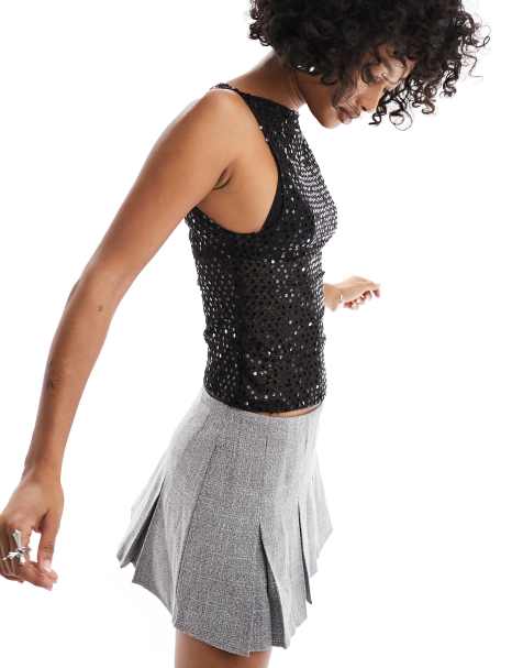 Motel dudley micro sequin vest top in black - view 1