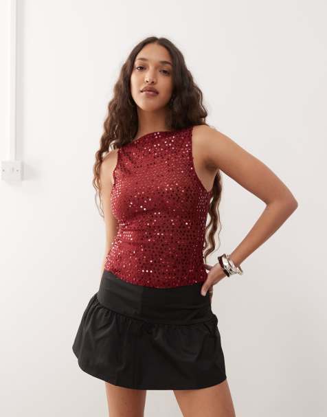 Motel Dudley sequin knit singlet in burgundy - view 1