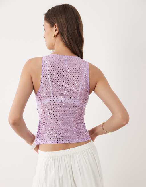 Motel dudley sequin knit tank top in lilac, 4 of 4