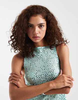 Motel Dudley Sequin Knit Vest In Blue