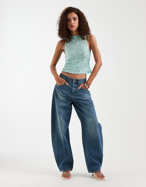 Motel dudley sequin knit vest in aqua, 2 of 4